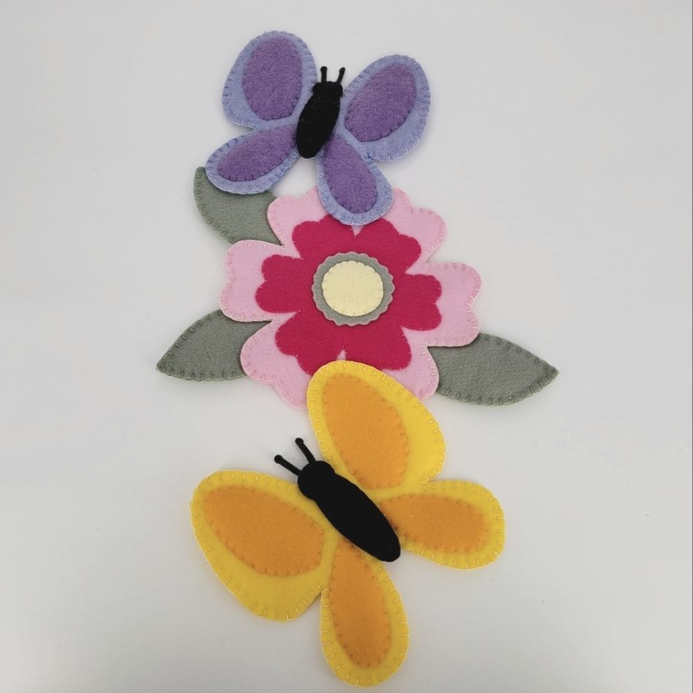 Handmade Felt Wall Hanging Butterflies and Flowers
